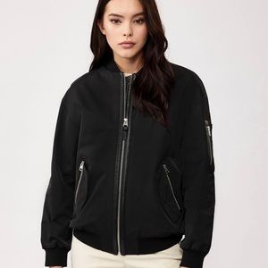 Mackage “Dima”Black Satin Bomber w Leather Trim